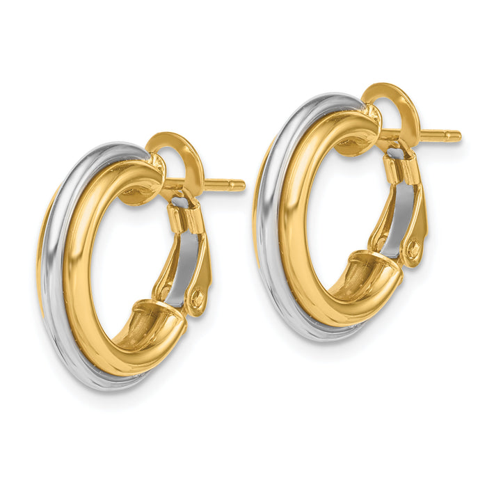 14K Two-tone 17mm Polished Omega Back Hoop Earrings-TF1720