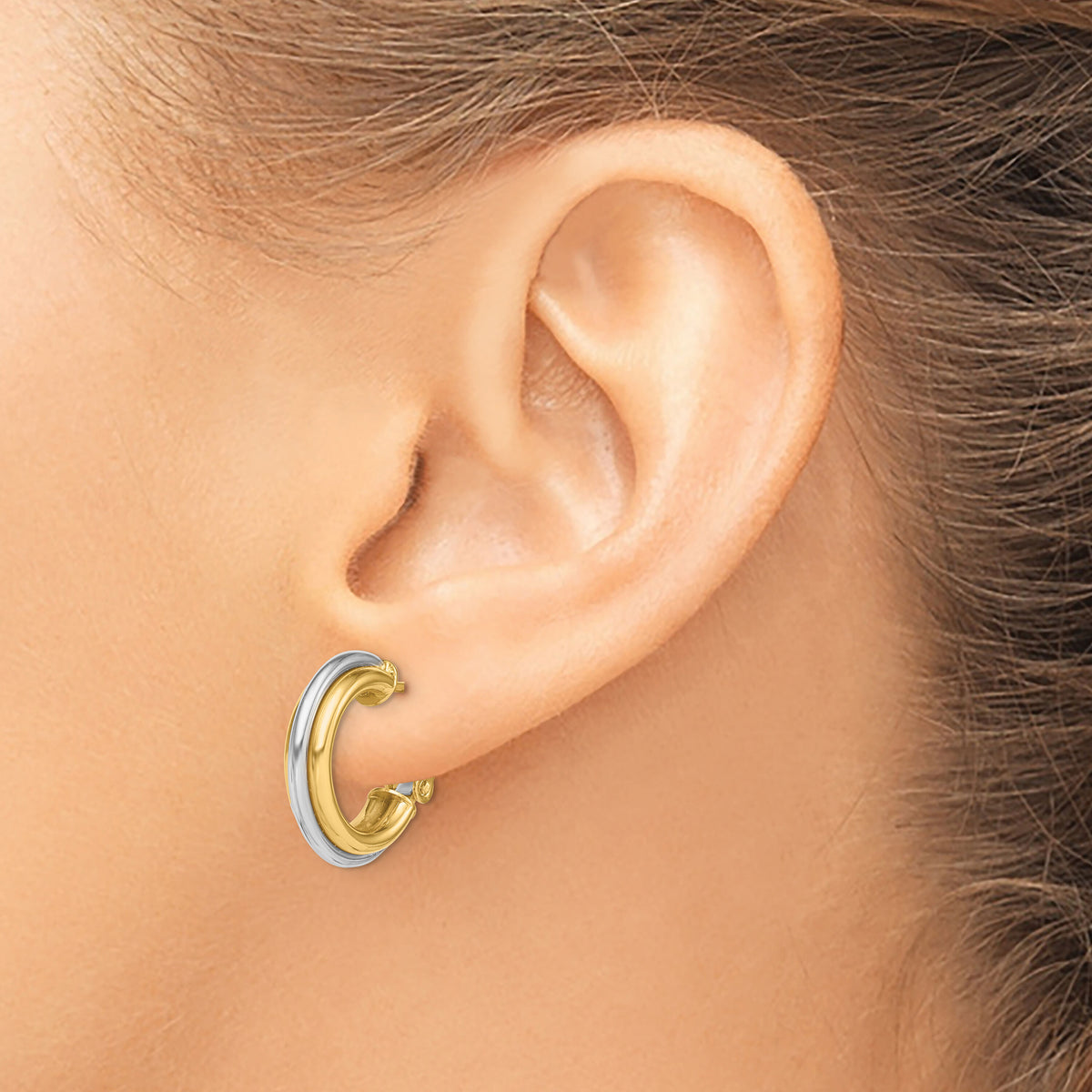 14K Two-tone 17mm Polished Omega Back Hoop Earrings-TF1720