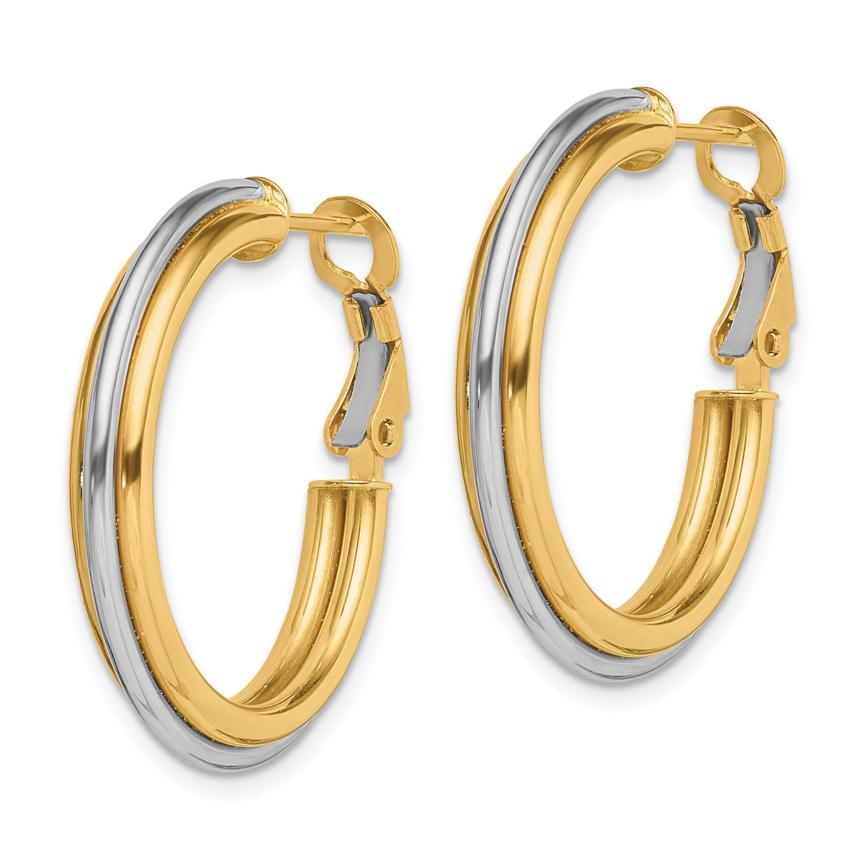 14K Two-tone 28mm Polished Omega Back Hoop Earrings-TF1721