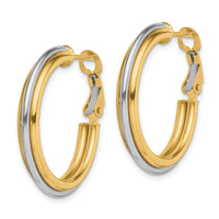 14K Two-tone 28mm Polished Omega Back Hoop Earrings-TF1721