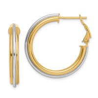14K Two-tone 28mm Polished Omega Back Hoop Earrings-TF1721