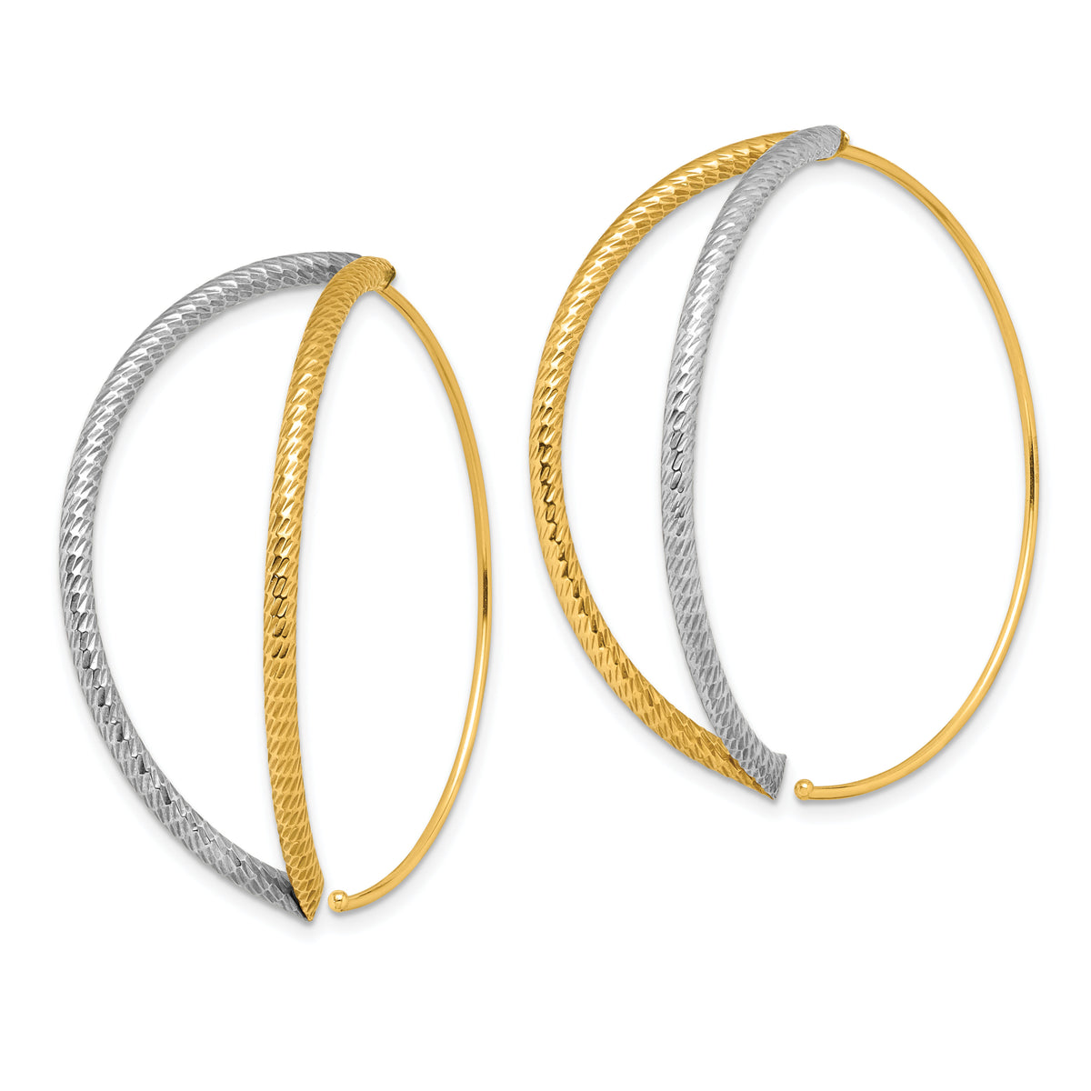 14K w/Rhodium Large Diamond-Cut Dangle Threader Earrings-TF1729