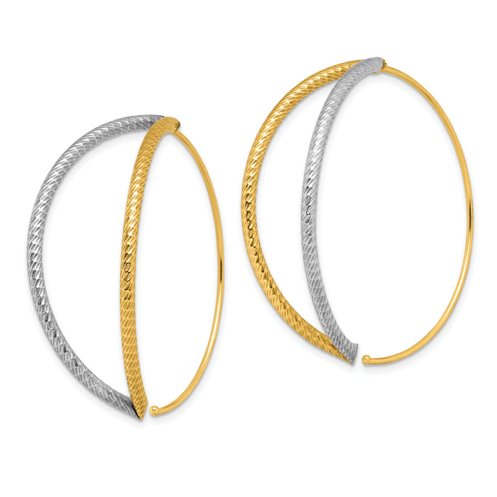 14K w/Rhodium Large Diamond-Cut Dangle Threader Earrings-TF1729
