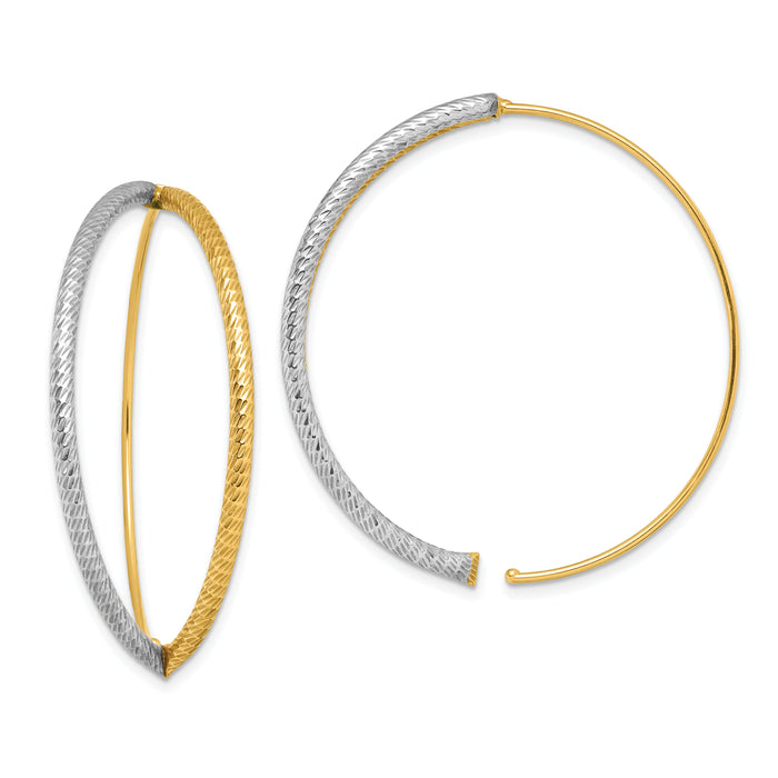 14K w/Rhodium Large Diamond-Cut Dangle Threader Earrings-TF1729