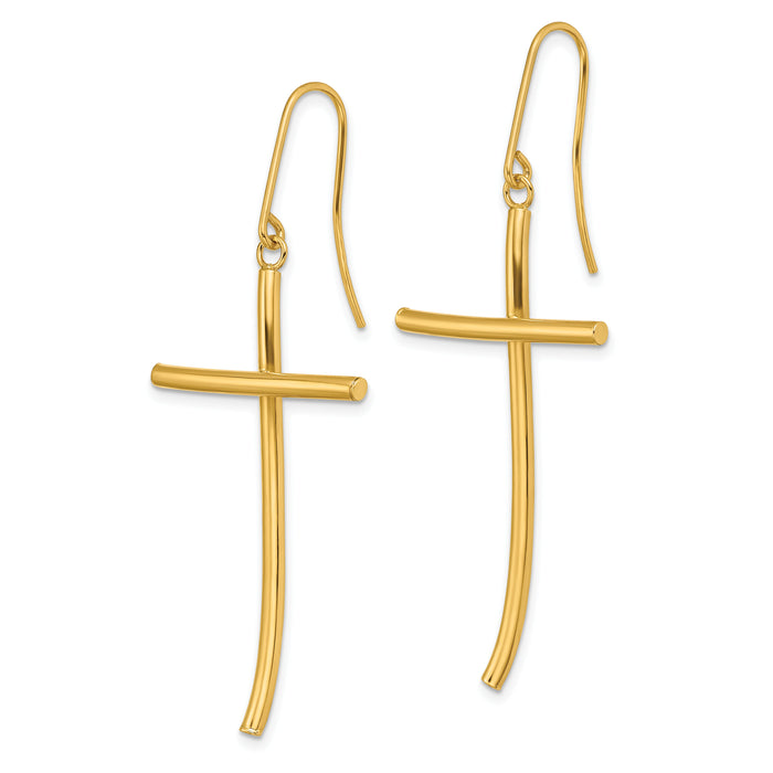 14K Polished Cross Dangle Earrings-TF1743