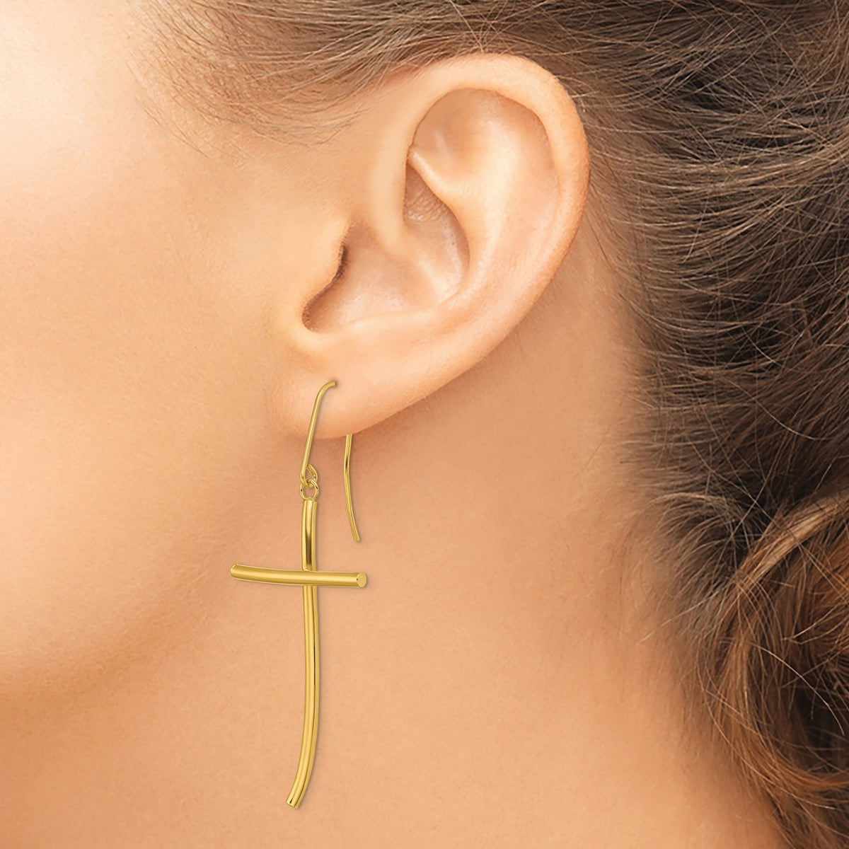 14K Polished Cross Dangle Earrings-TF1743