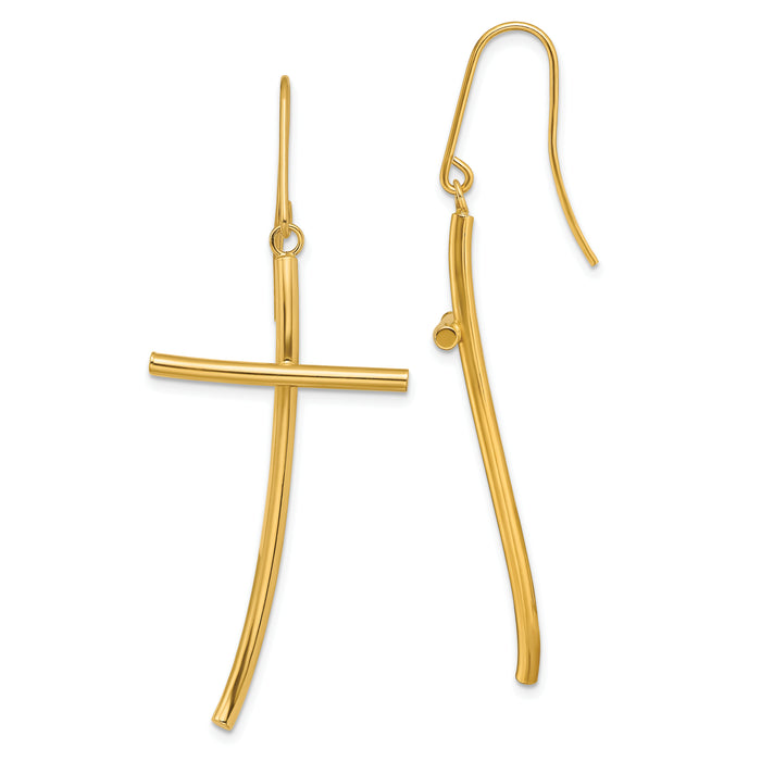 14K Polished Cross Dangle Earrings-TF1743