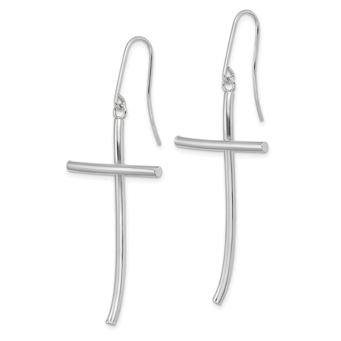 14K White Gold Polished Cross Dangle Earrings-TF1743W