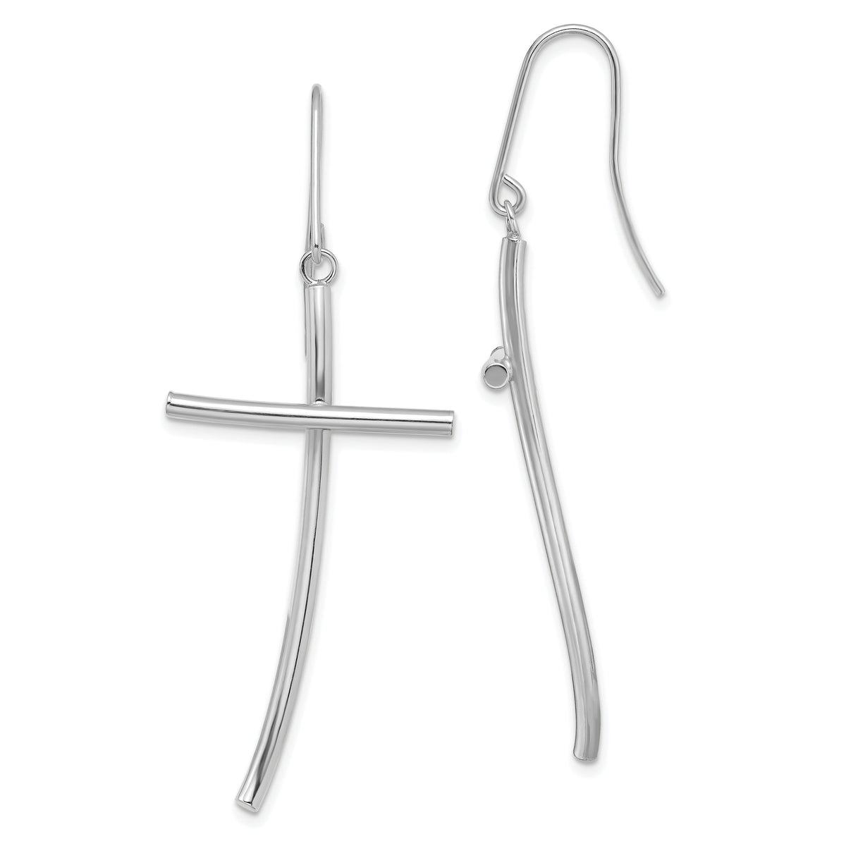 14K White Gold Polished Cross Dangle Earrings-TF1743W