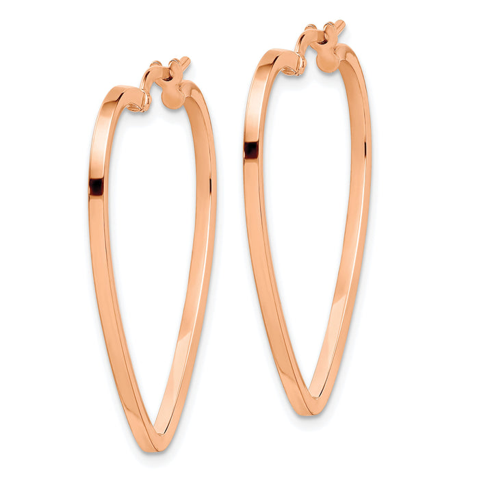 14K Rose Gold Polished Heart Hoop Earrings-TF1744R