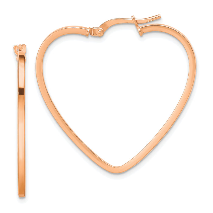 14K Rose Gold Polished Heart Hoop Earrings-TF1744R