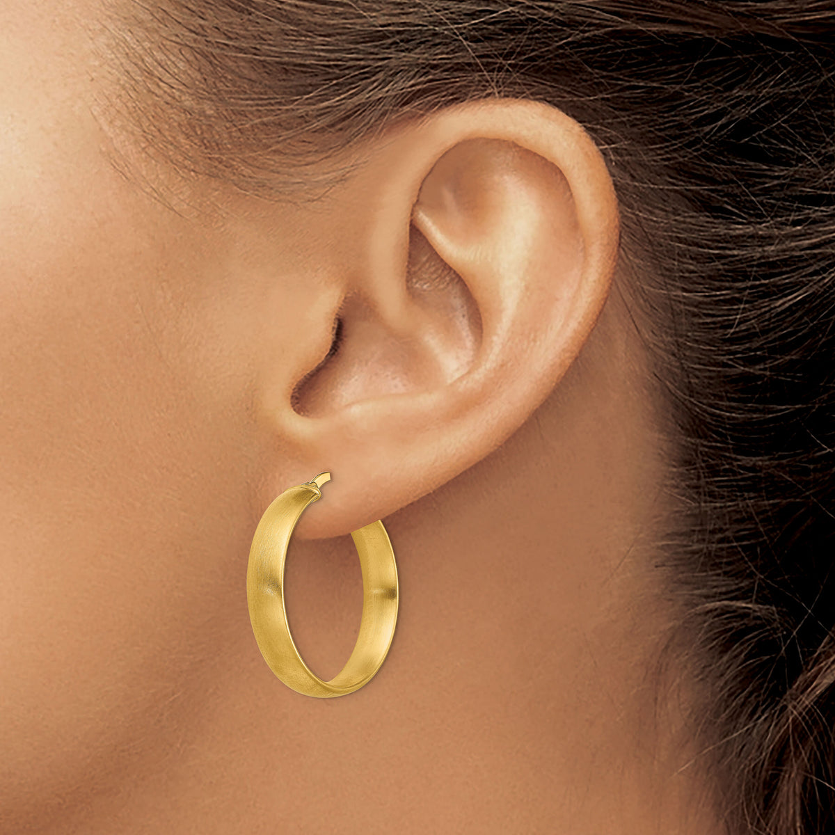 14K Medium x5mm Satin Hoop Earrings-TF1749