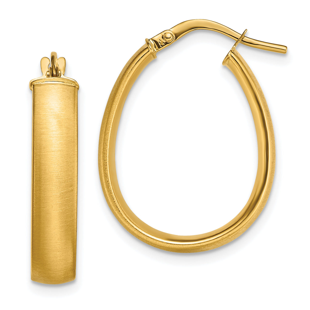 14K 4.85x18.5mm Satin and Polished Teardrop Hoop Earrings-TF1755