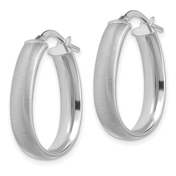 14K White Gold 4.85x18.5mm Satin Teardrop Hoop Earrings-TF1755W