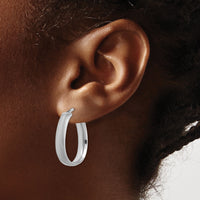 14K White Gold 4.85x18.5mm Satin Teardrop Hoop Earrings-TF1755W