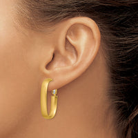 14K Satin Oval Omega Back Hoop Earrings-TF1760