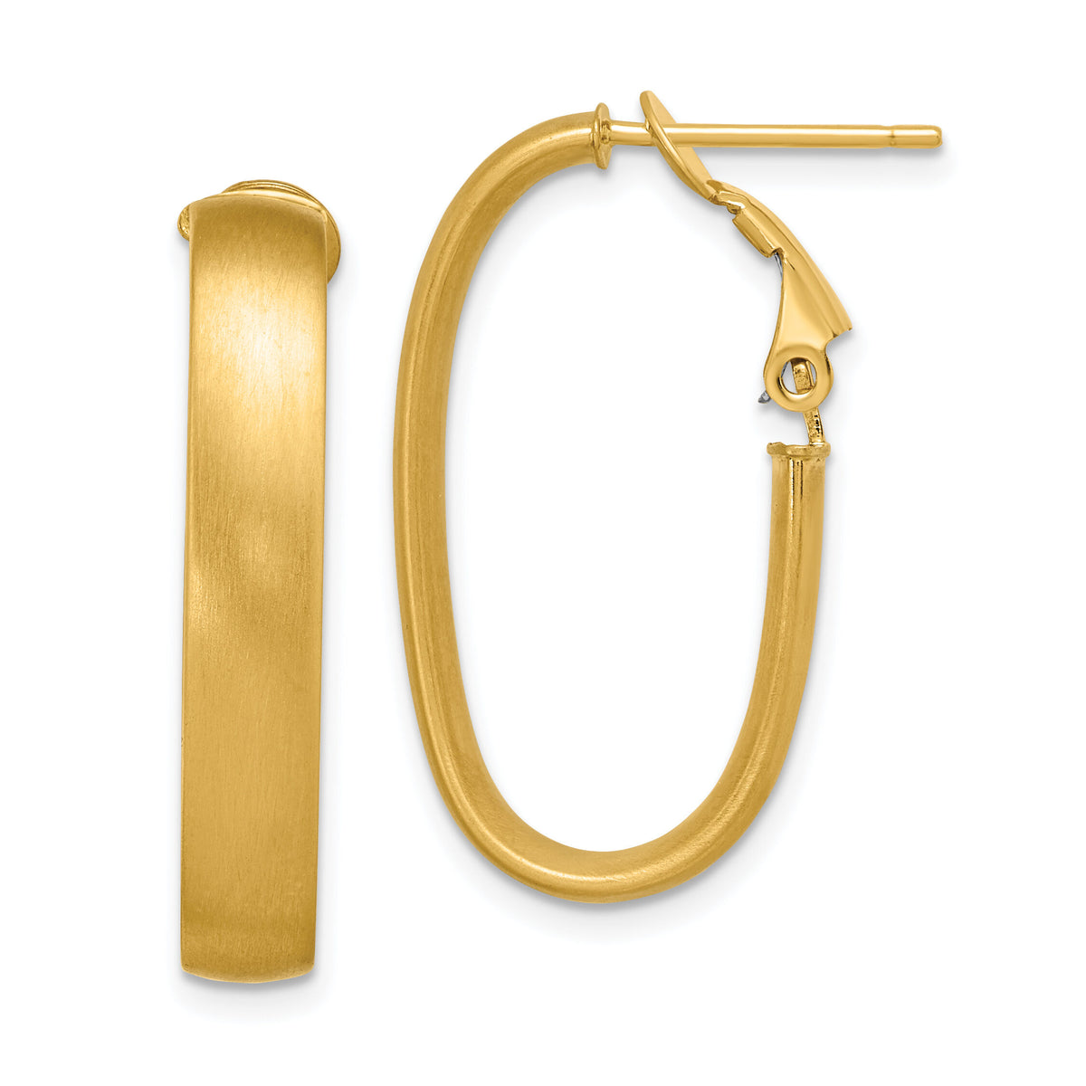 14K Satin Oval Omega Back Hoop Earrings-TF1760