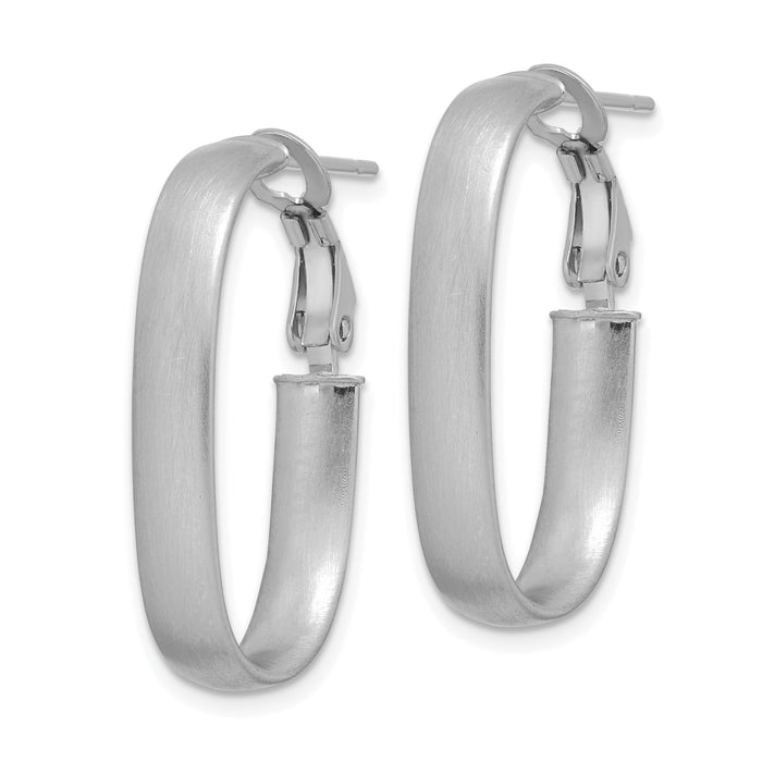 14K White Gold Satin Oval Omega Back Hoop Earrings-TF1760W