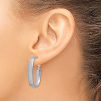 14K White Gold Satin Oval Omega Back Hoop Earrings-TF1760W
