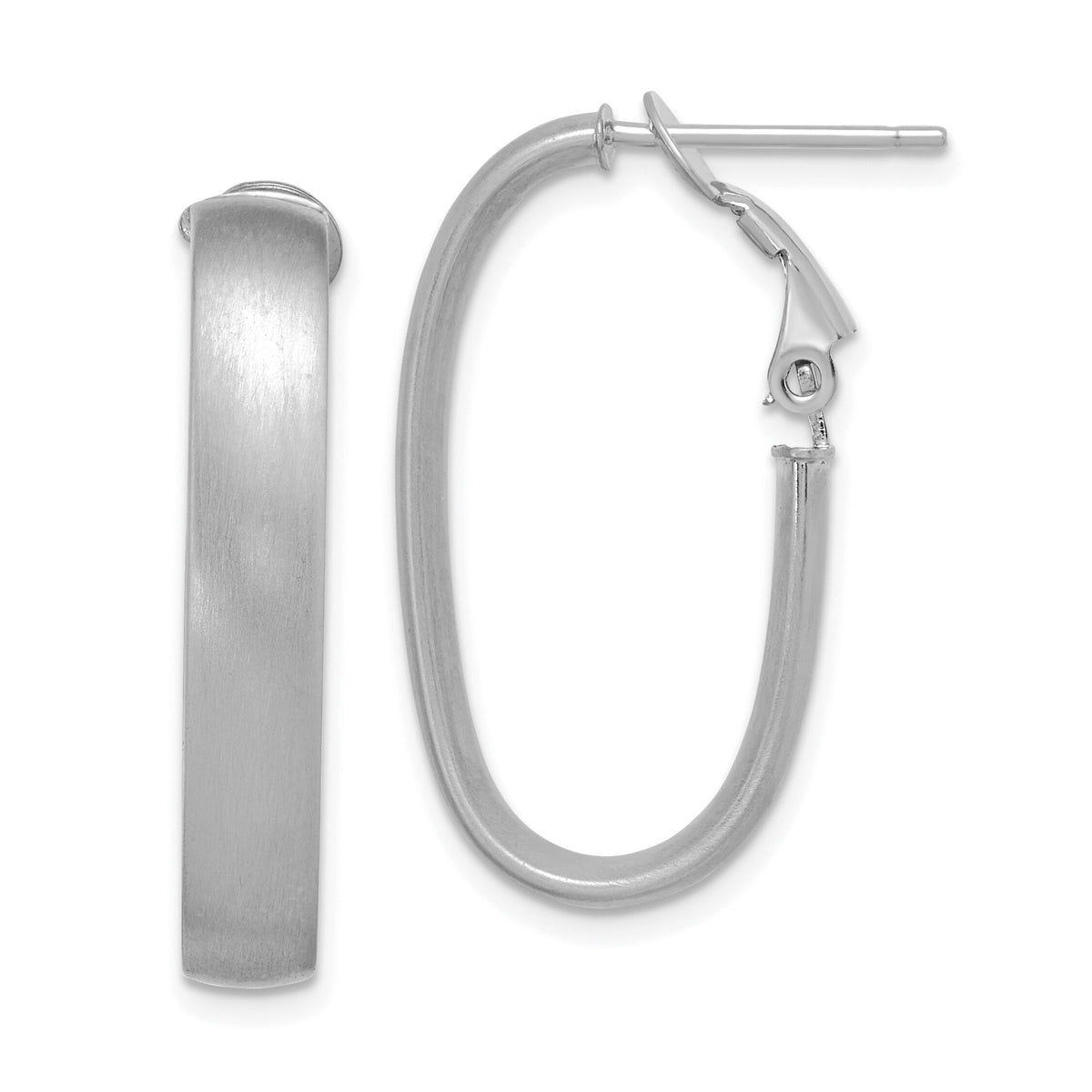 14K White Gold Satin Oval Omega Back Hoop Earrings-TF1760W