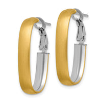 14K with White Rhodium Polished and Satin Oval Omega Back Hoop Earrings-TF1761