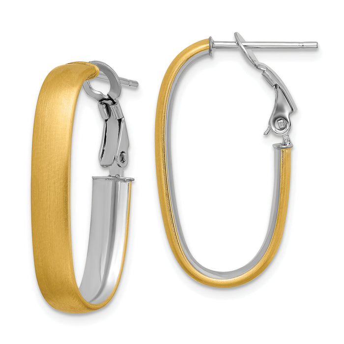 14K with White Rhodium Polished and Satin Oval Omega Back Hoop Earrings-TF1761