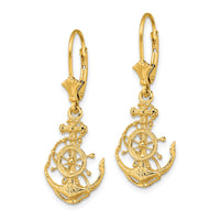 14K 2-D Anchor and Wheel Leverback Earrings-TF1767