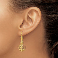 14K 2-D Anchor and Wheel Leverback Earrings-TF1767