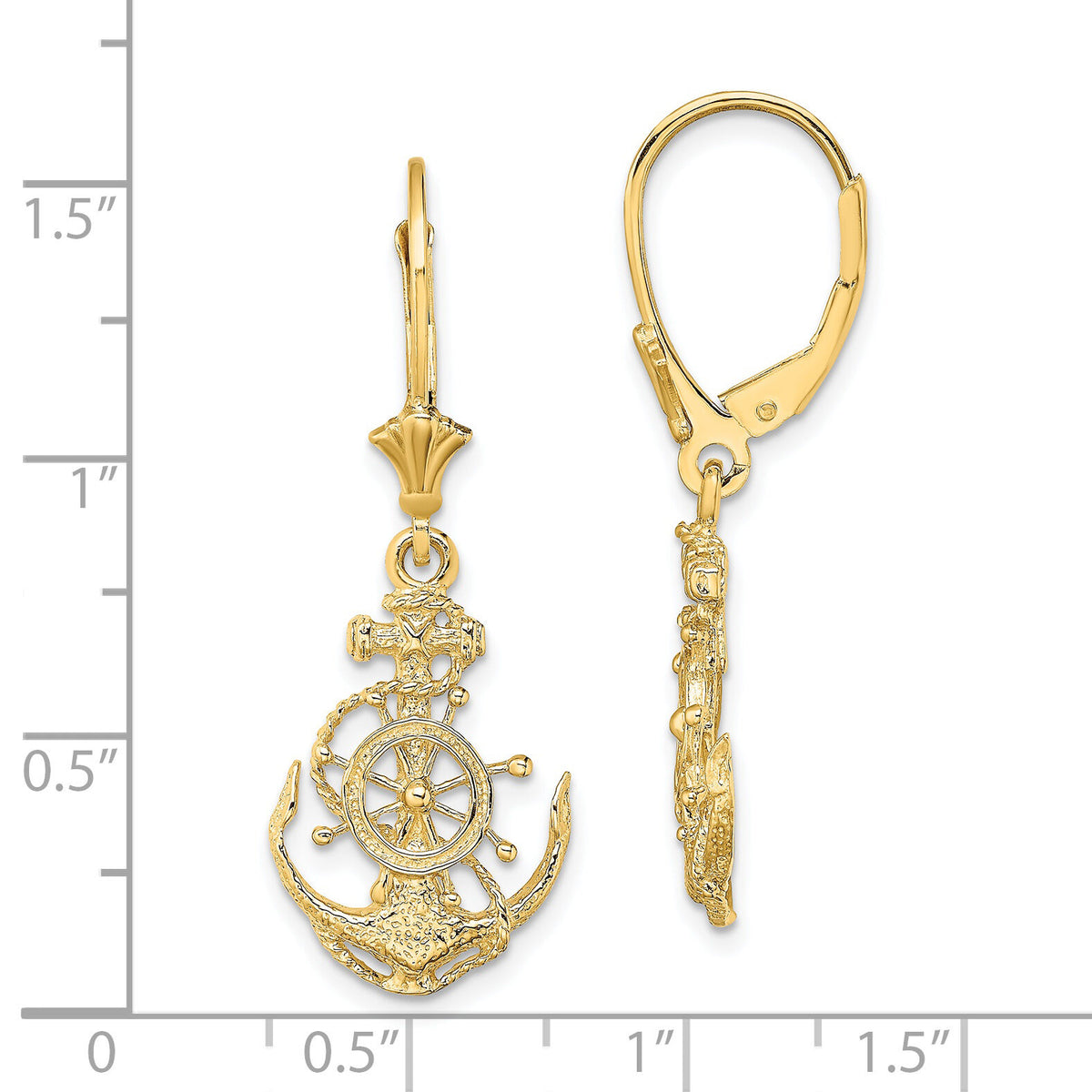 14K 2-D Anchor and Wheel Leverback Earrings-TF1767