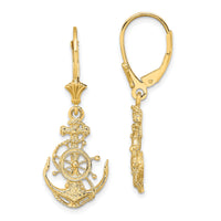 14K 2-D Anchor and Wheel Leverback Earrings-TF1767
