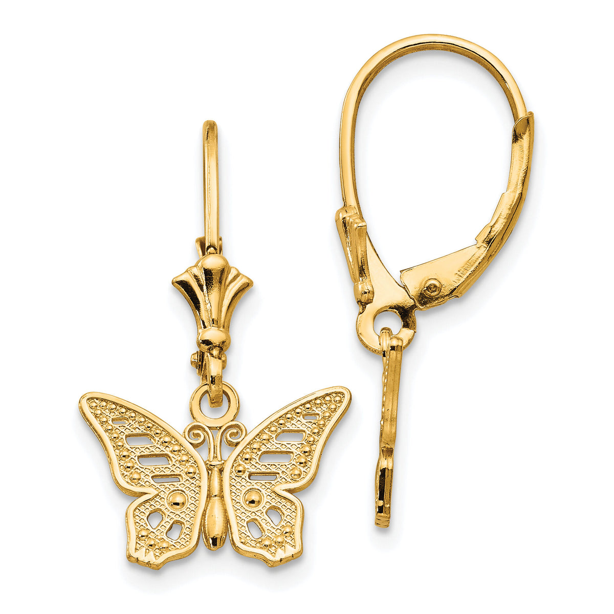 14K Butterfly Leverback Earrings-TF1768