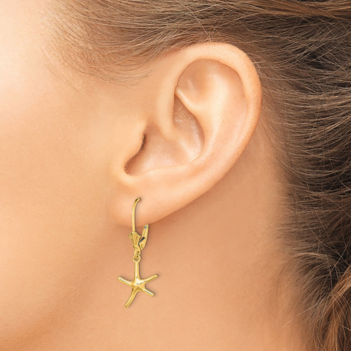 14K Mini Dancing Starfish Leverback Earrings-TF1769