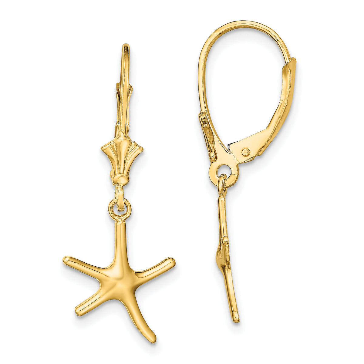 14K Mini Dancing Starfish Leverback Earrings-TF1769