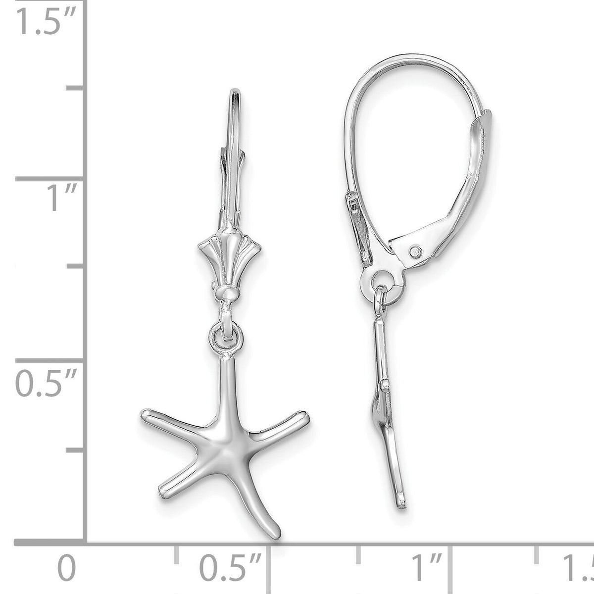 14K White Gold 3-D Mini Starfish Leverback Earrings-TF1769W