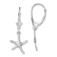 14K White Gold 3-D Mini Starfish Leverback Earrings-TF1769W