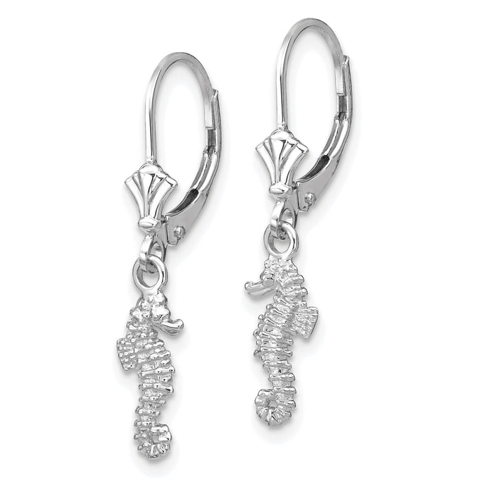 14K White Gold 3-D Seahorse Leverback Earrings-TF1771W