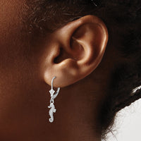 14K White Gold 3-D Seahorse Leverback Earrings-TF1771W