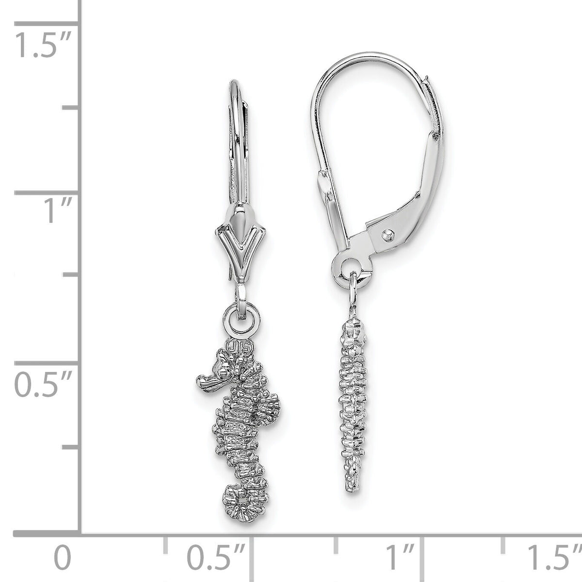 14K White Gold 3-D Seahorse Leverback Earrings-TF1771W