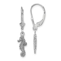 14K White Gold 3-D Seahorse Leverback Earrings-TF1771W