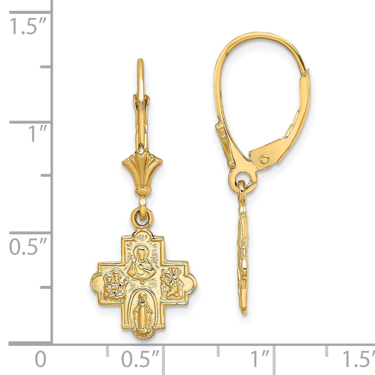 14K Small 4-Way Medal Cross Leverback Earrings-TF1772