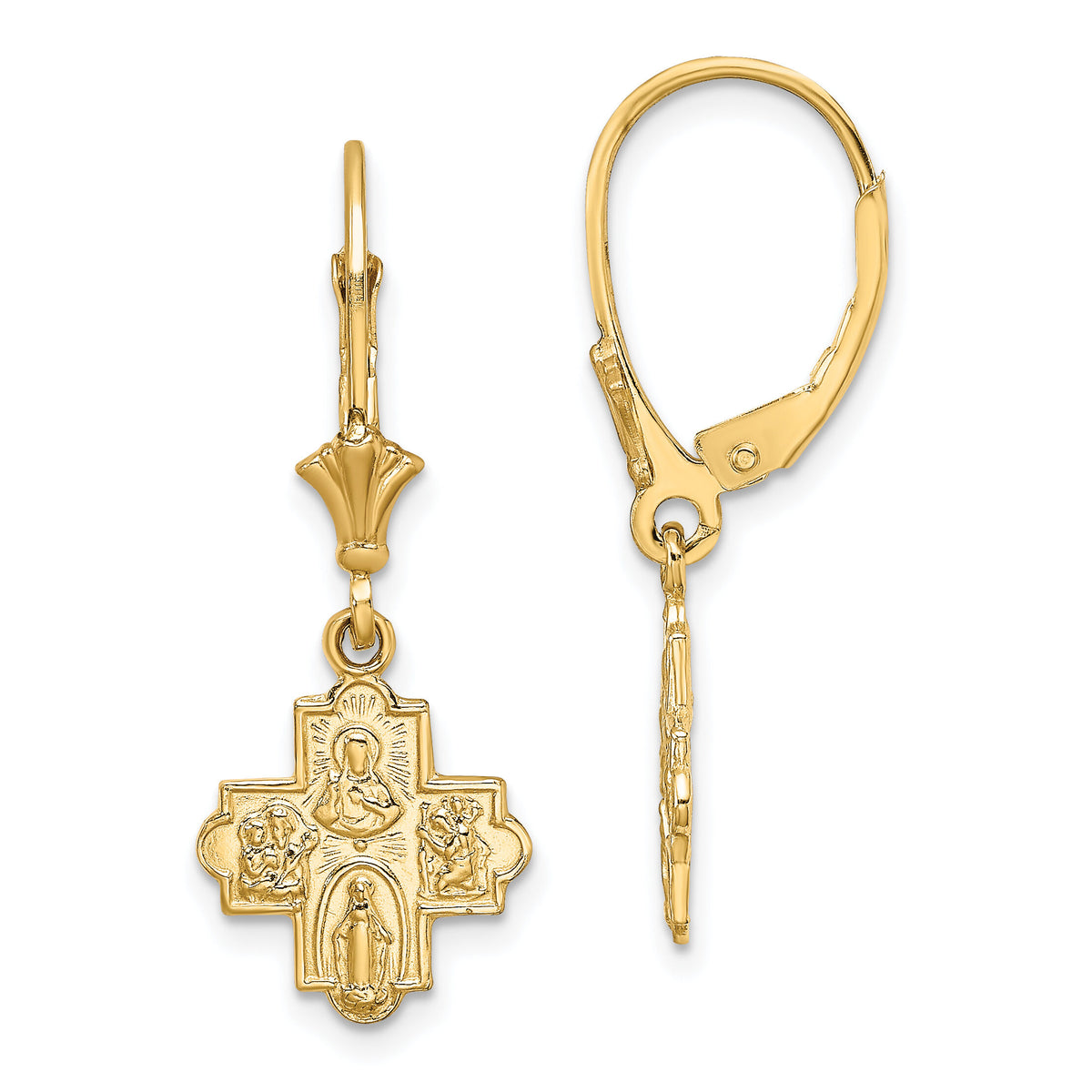 14K Small 4-Way Medal Cross Leverback Earrings-TF1772