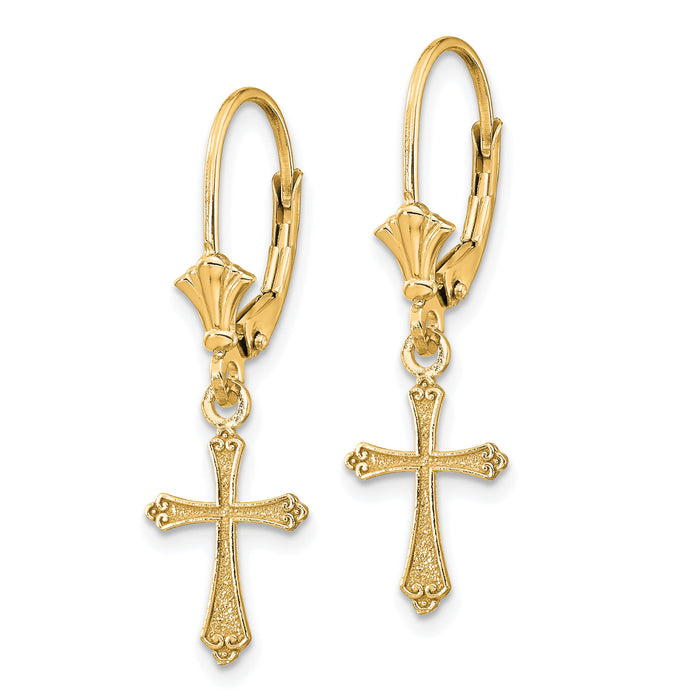14k Cross Leverback Earrings-TF1775