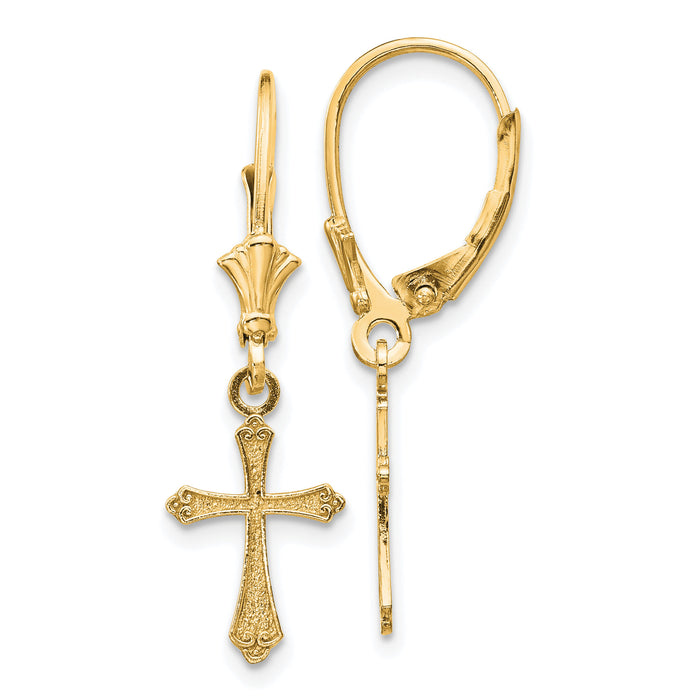 14k Cross Leverback Earrings-TF1775