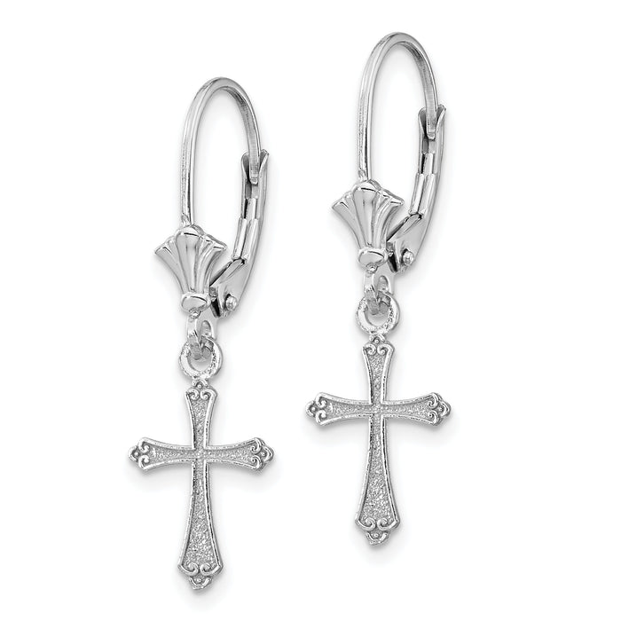 14k White Gold Cross Leverback Earrings-TF1775W