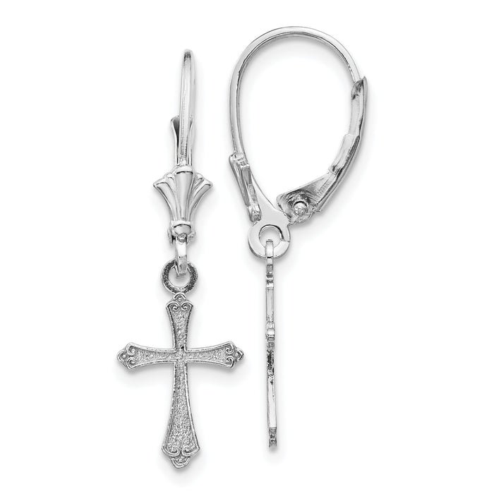 14k White Gold Cross Leverback Earrings-TF1775W