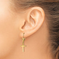14k Polished Cross Leverback Earrings-TF1776
