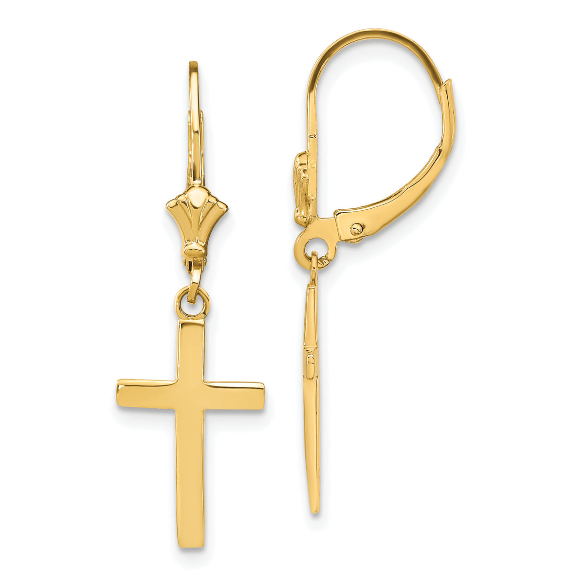 14k Polished Cross Leverback Earrings-TF1776