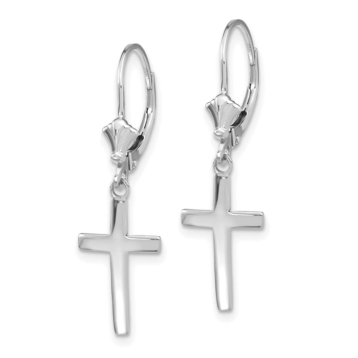 14k White Gold Polished Cross Leverback Earrings-TF1776W