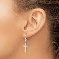 14k White Gold Polished Cross Leverback Earrings-TF1776W