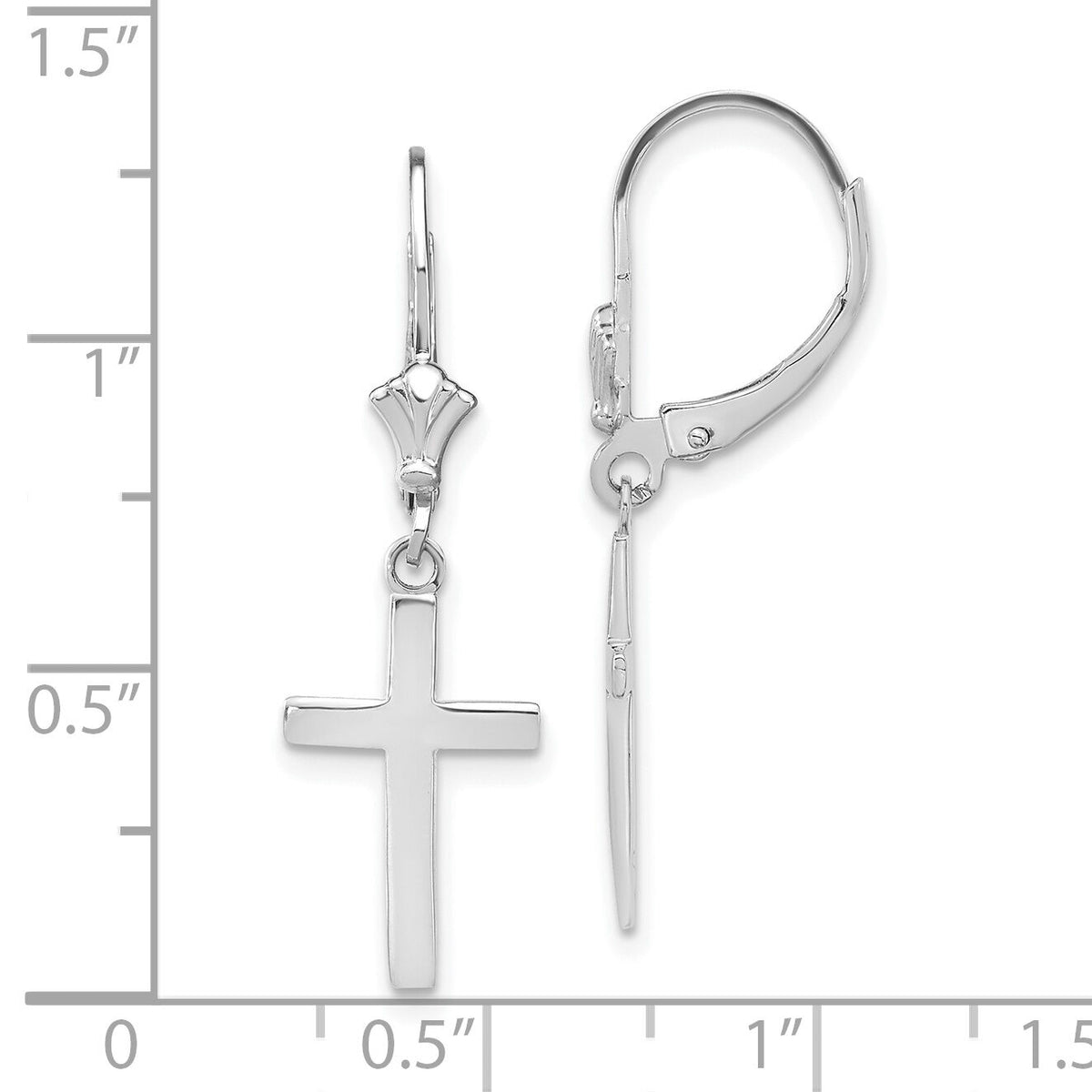 14k White Gold Polished Cross Leverback Earrings-TF1776W